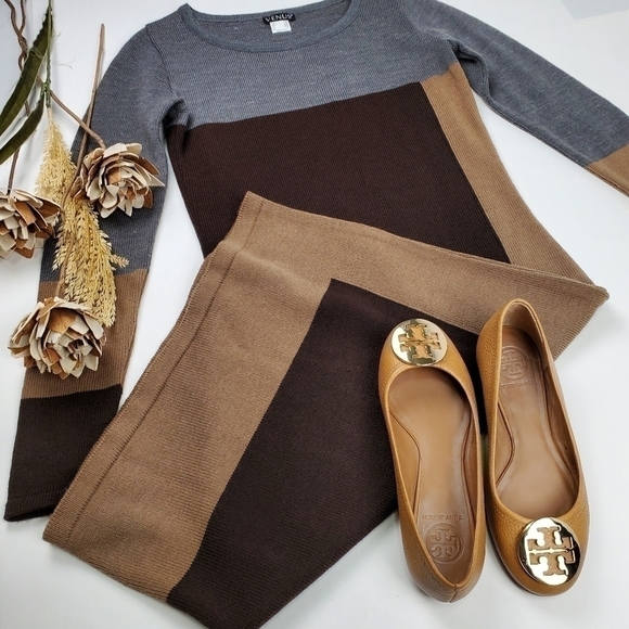 Venus Brown Grey Tan Color Block Sweater Dress Sz - Picture 4 of 9